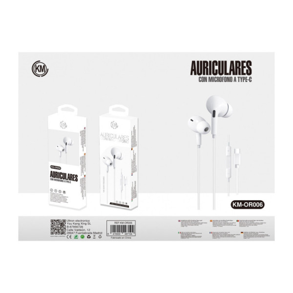 KM-OR006 AURICULARES IN-EAR CABLE TYPE-C [BLANCO]