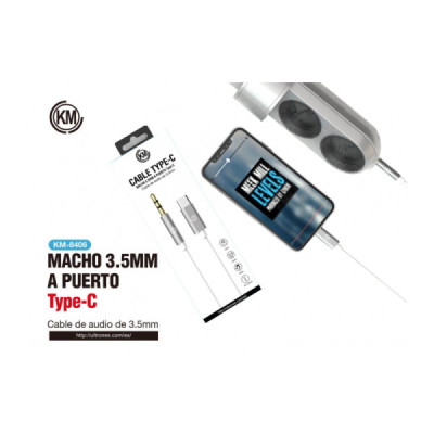 KM-8406 ADAPTADOR CABLE TYPE-C MACHO A MACHO JACK 3.5MM 3PIN