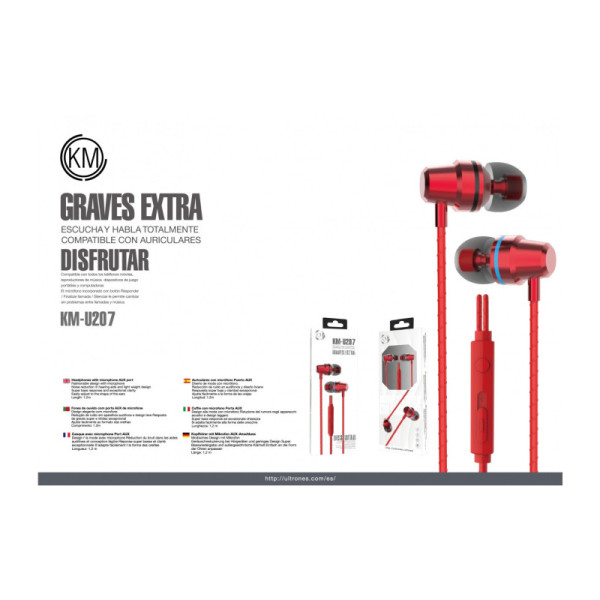 KM-U207 AURICULARES IN-EAR CABLE JACK 3.5MM [ROJO]