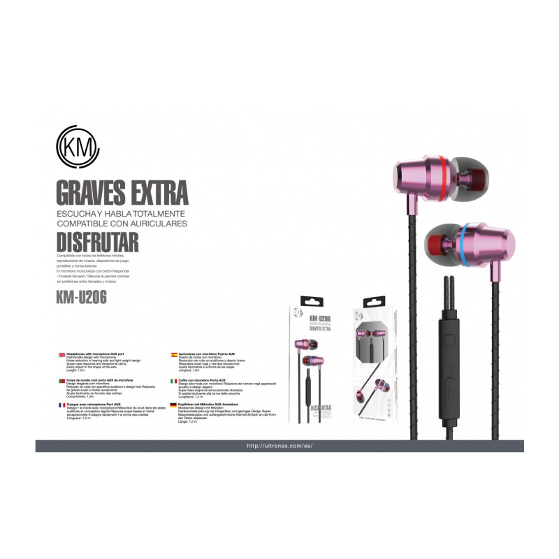 KM-U206 AURICULARES IN-EAR CABLE JACK 3.5MM [ROSA]