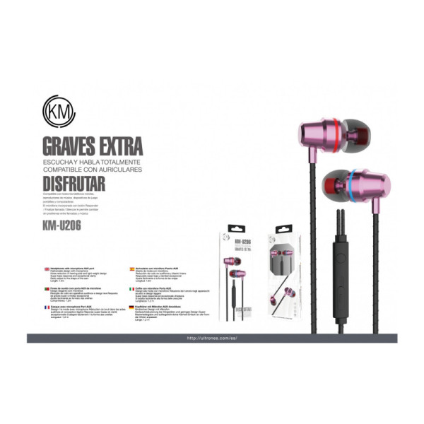 KM-U206 AURICULARES IN-EAR CABLE JACK 3.5MM [ROSA]