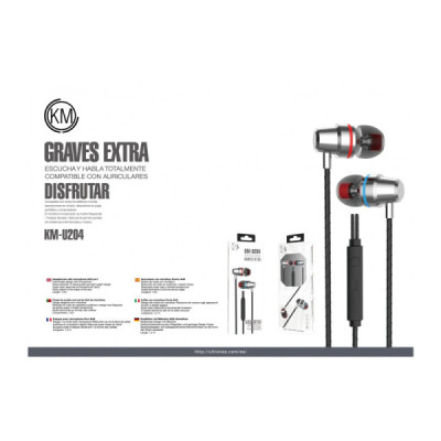 KM-U204 AURICULARES IN-EAR CABLE JACK 3.5MM [PLATA]