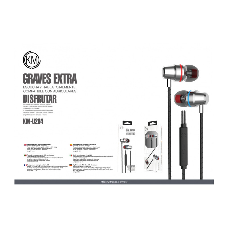 KM-U204 AURICULARES IN-EAR CABLE JACK 3.5MM [PLATA]