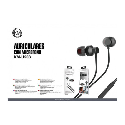 KM-U203 AURICULARES IN-EAR CABLE JACK 3.5MM [NEGRO]