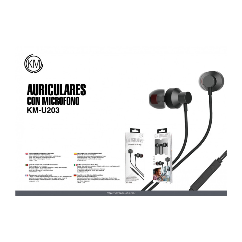 KM-U203 AURICULARES IN-EAR CABLE JACK 3.5MM [NEGRO]
