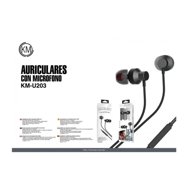 KM-U203 AURICULARES IN-EAR CABLE JACK 3.5MM [NEGRO]