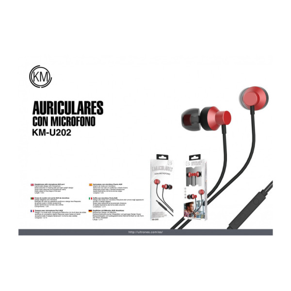 KM-U202 AURICULARES IN-EAR CABLE JACK 3.5MM [ROJO]