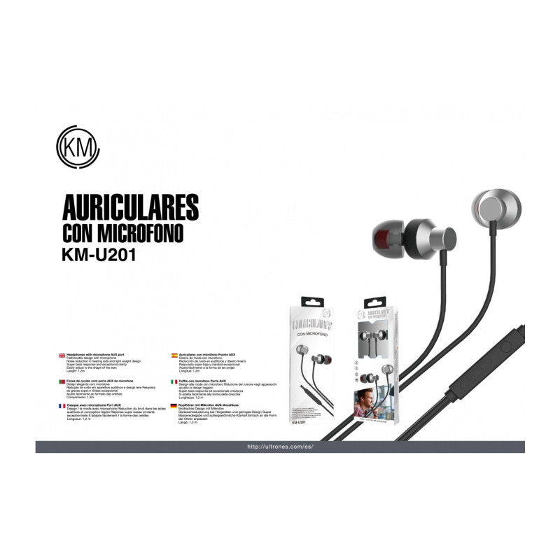 KM-U201 AURICULARES IN-EAR CABLE JACK 3.5MM [PLATA]