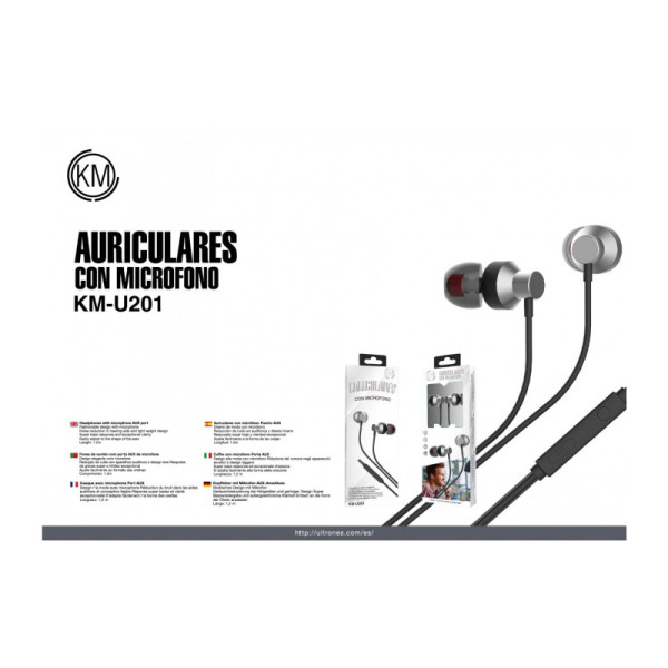 KM-U201 AURICULARES IN-EAR CABLE JACK 3.5MM [PLATA]
