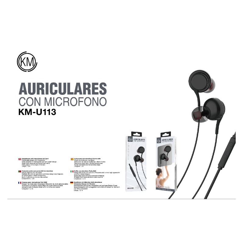 KM-U113 AURICULARES IN-EAR CABLE JACK 3.5MM [NEGRO]