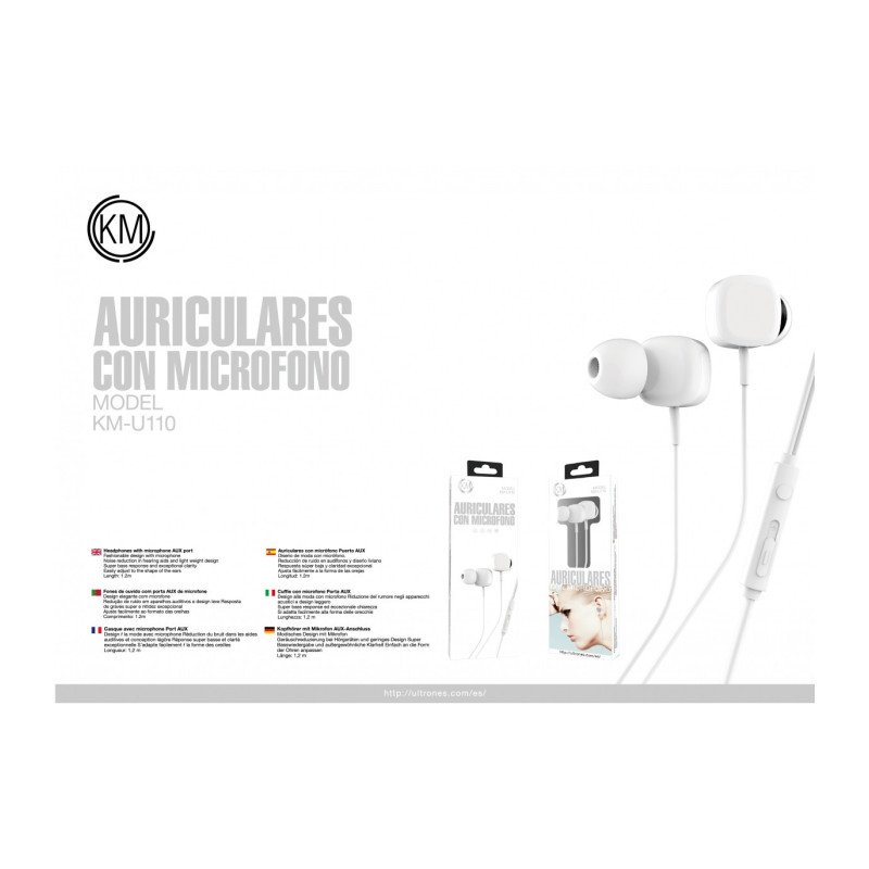 KM-U110 AURICULARES IN-EAR CABLE JACK 3.5MM [BLANCO]