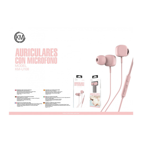 KM-U108 AURICULARES IN-EAR CABLE JACK 3.5MM [ROSA]