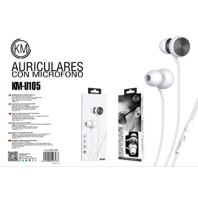 KM-U105 AURICULARES IN-EAR CABLE JACK 3.5MM [NEGRO]