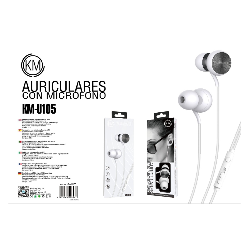 KM-U105 AURICULARES IN-EAR CABLE JACK 3.5MM [NEGRO]
