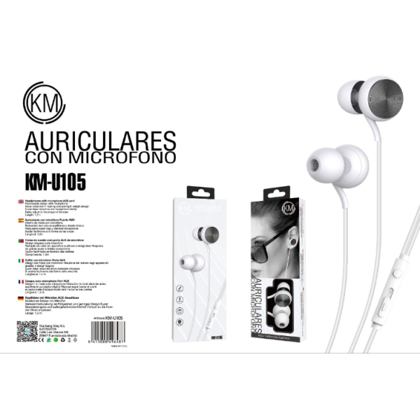 KM-U105 AURICULARES IN-EAR CABLE JACK 3.5MM [NEGRO]