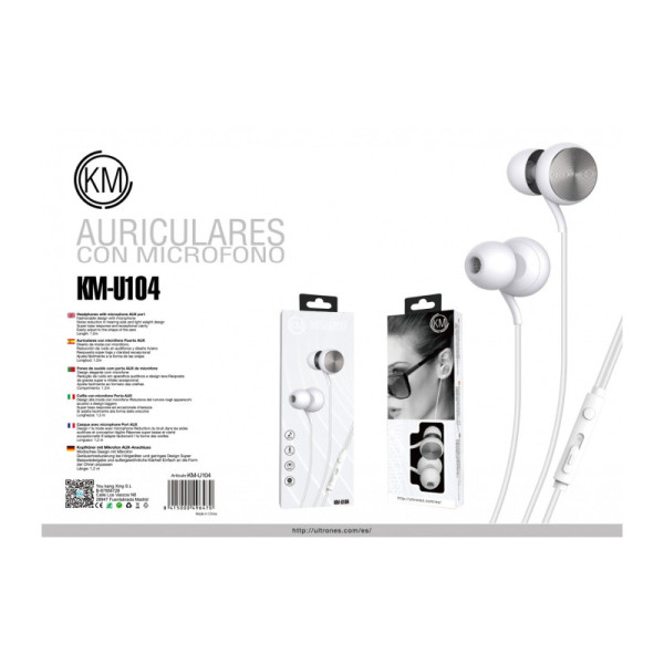 KM-U104 AURICULARES IN-EAR CABLE JACK 3.5MM [PLATA]