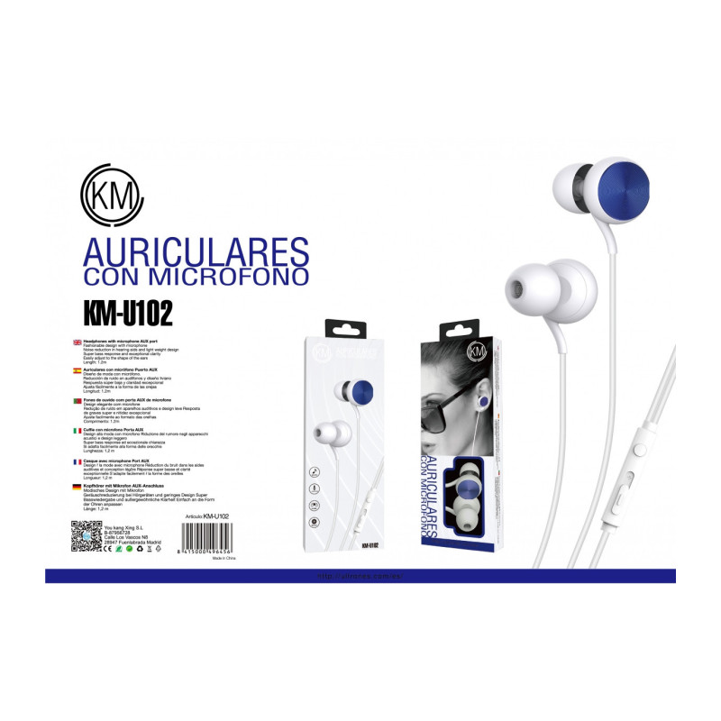KM-U102 AURICULARES IN-EAR CABLE JACK 3.5MM [AZUL]