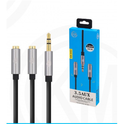 KM-8402 CABLE AUDIO JACK 3.5MM 3PIN MACHO A 2*HEMBRA 50CM