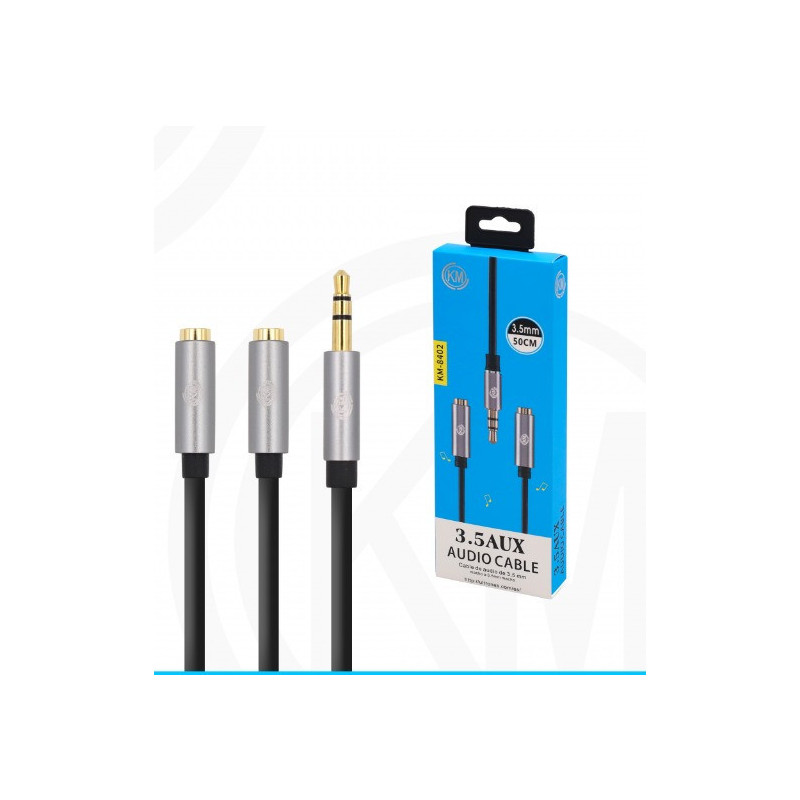 KM-8402 CABLE AUDIO JACK 3.5MM 3PIN MACHO A 2*HEMBRA 50CM