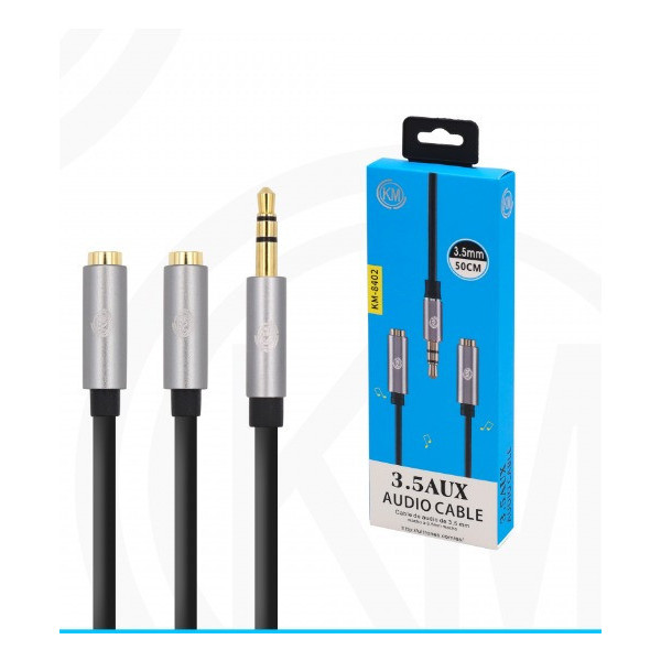 KM-8402 CABLE AUDIO JACK 3.5MM 3PIN MACHO A 2*HEMBRA 50CM