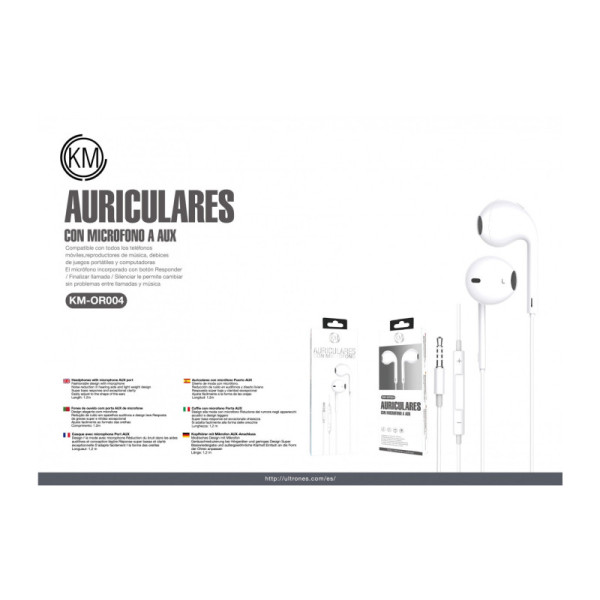 KM-OR004 AURICULARES CABLE JACK 3.5MM [BLANCO]