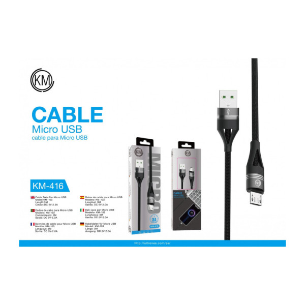 KM-416 CABLE MICRO-USB TRENZADO NYLON [NEGRO]