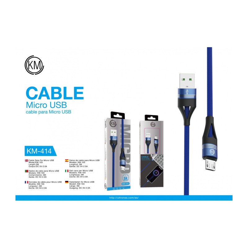 KM-414 CABLE MICRO-USB TRENZADO NYLON [AZUL]