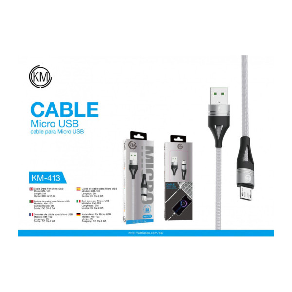 KM-413 CABLE MICRO-USB TRENZADO NYLON [BLANCO]