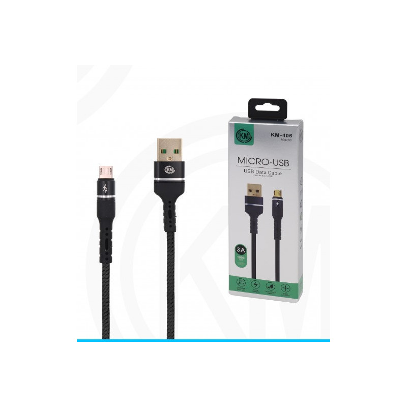 KM-406 CABLE MICRO-USB ALUMINIO TRENZADO [NEGRO]