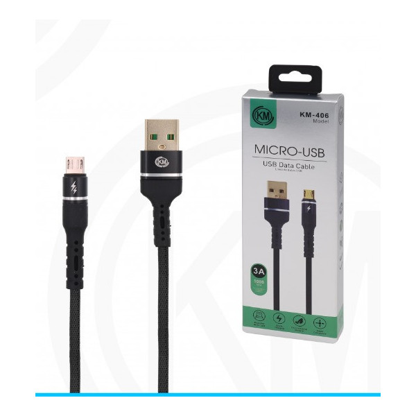 KM-406 CABLE MICRO-USB ALUMINIO TRENZADO [NEGRO]