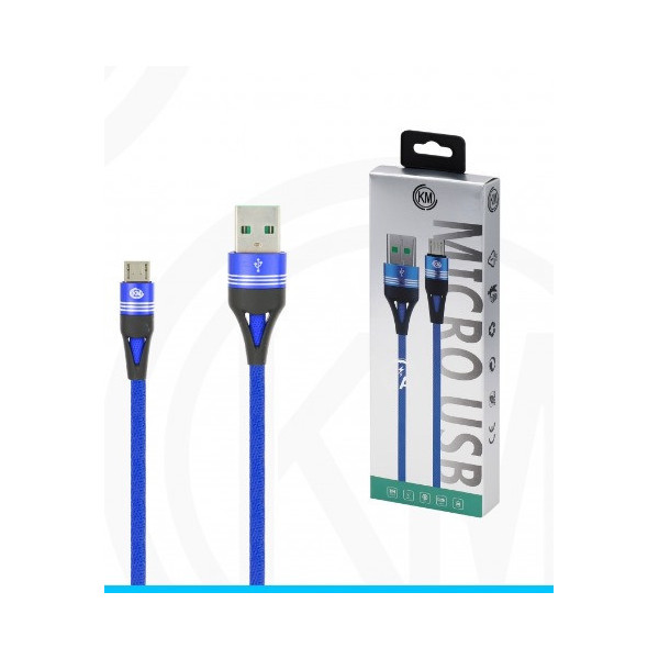 KM-250 CABLE MICRO-USB TRENZADO 3A [AZUL]