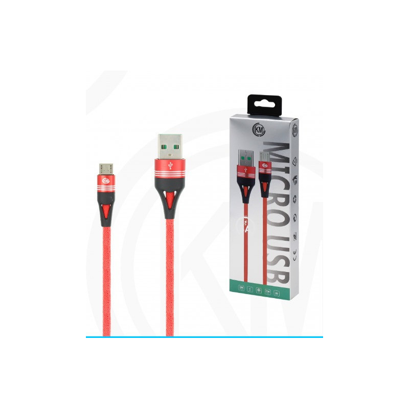 KM-249 CABLE MICRO-USB TRENZADO 3A [ROJO]