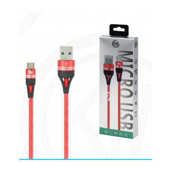 KM-249 CABLE MICRO-USB TRENZADO 3A [ROJO]