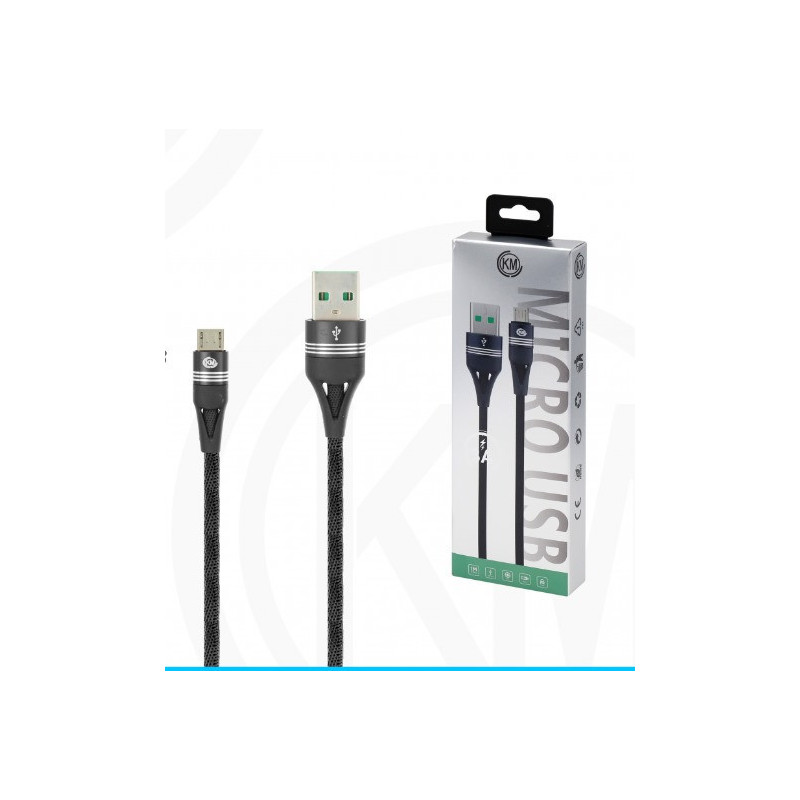 KM-247 CABLE MICRO-USB TRENZADO 3A [NEGRO]