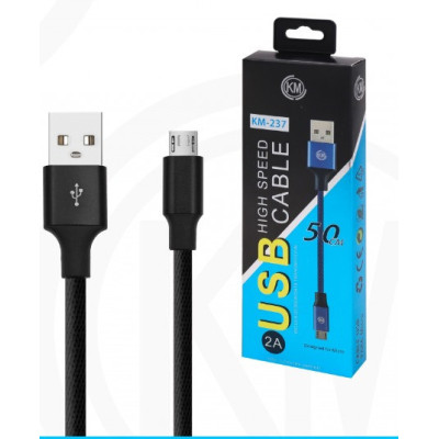 KM-239 CABLE MICRO-USB 50CM TRENZADO [NEGRO]