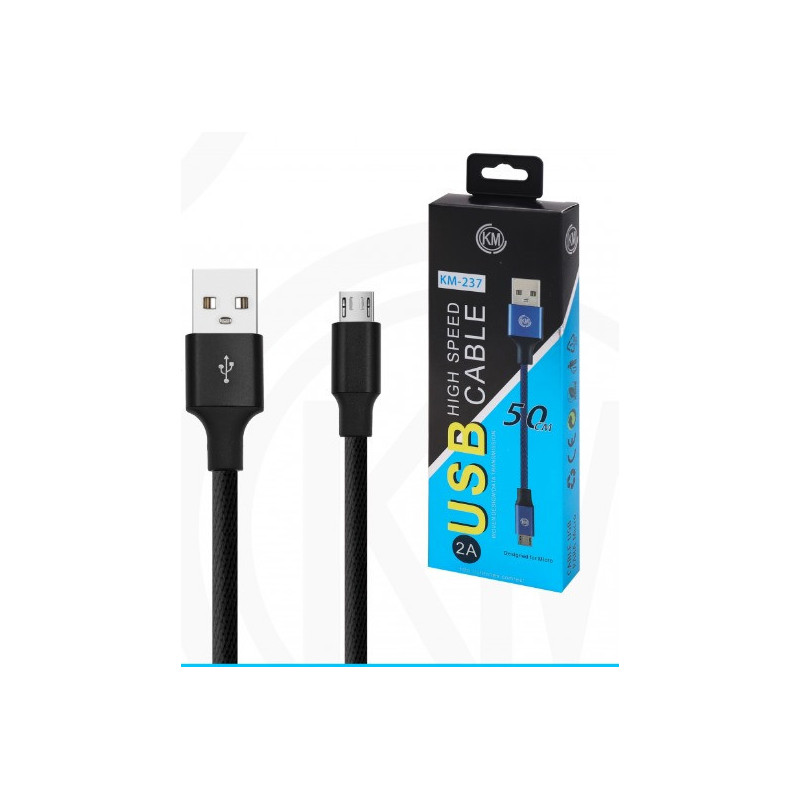 KM-239 CABLE MICRO-USB 50CM TRENZADO [NEGRO]