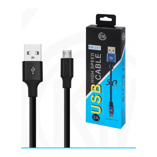 KM-239 CABLE MICRO-USB 50CM TRENZADO [NEGRO]