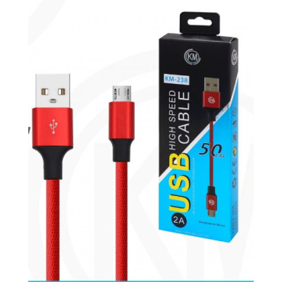 KM-238 CABLE MICRO-USB 50CM TRENZADO [ROJO]