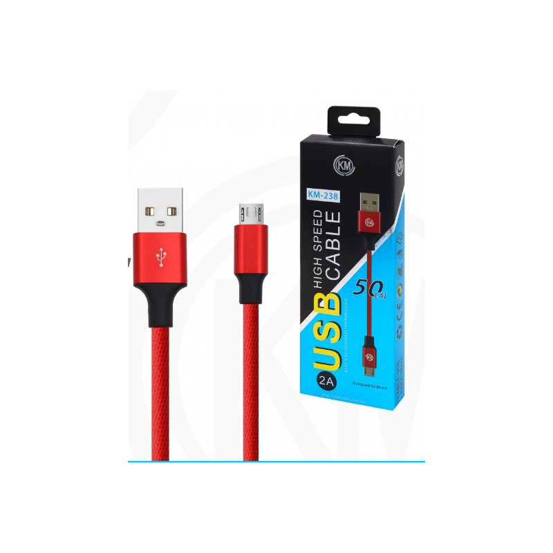 KM-238 CABLE MICRO-USB 50CM TRENZADO [ROJO]