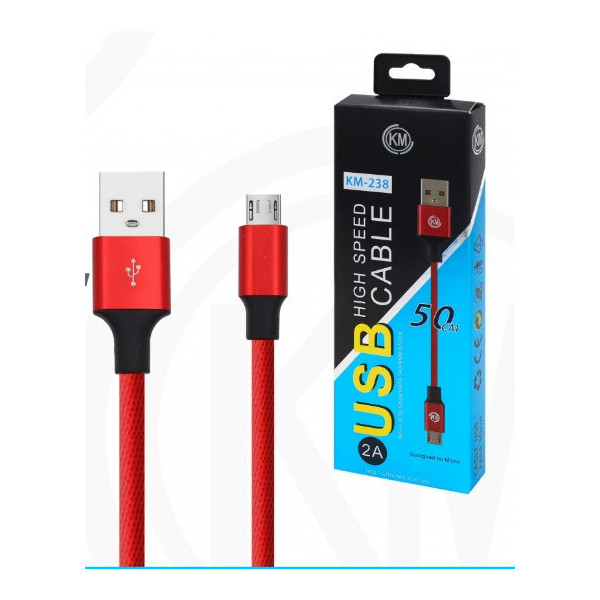KM-238 CABLE MICRO-USB 50CM TRENZADO [ROJO]