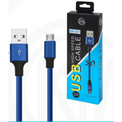 KM-237 CABLE MICRO-USB 50CM TRENZADO [AZUL]