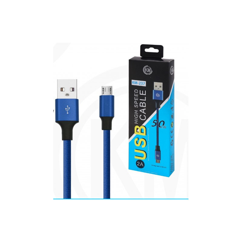 KM-237 CABLE MICRO-USB 50CM TRENZADO [AZUL]