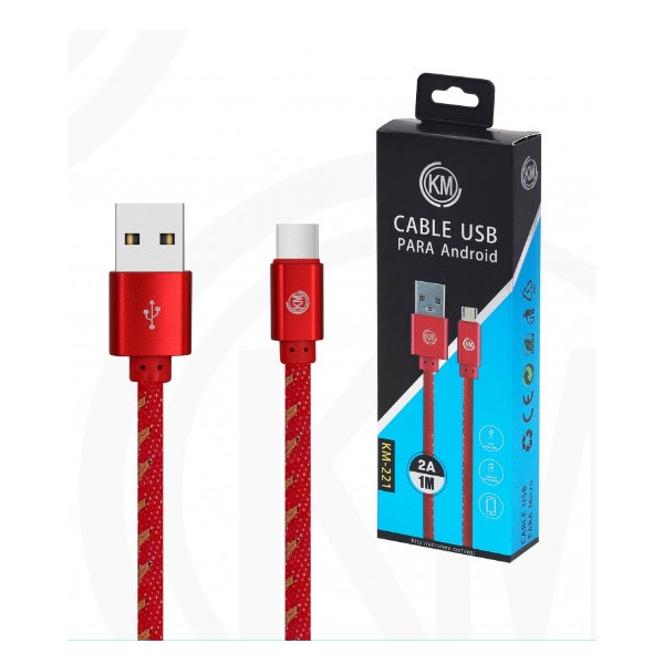 KM-221 CABLE MICRO-USB TRENZADO MEZCLILLA [ROJO]