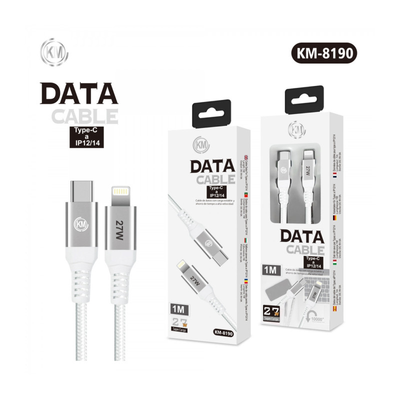 KM-8190 CABLE 27W TYPE-C A LIGHTNING [BLANCO]