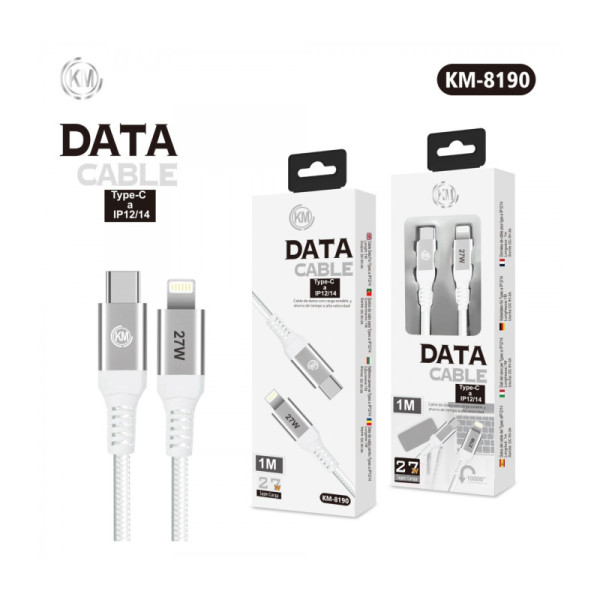 KM-8190 CABLE 27W TYPE-C A LIGHTNING [BLANCO]