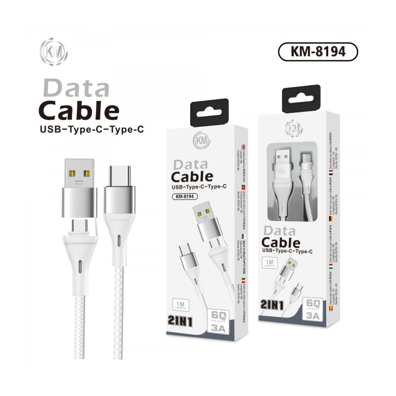 KM-8194 CABLE 2-IN-1 USB/TYPE-C A TYPE-C [BLANCO]