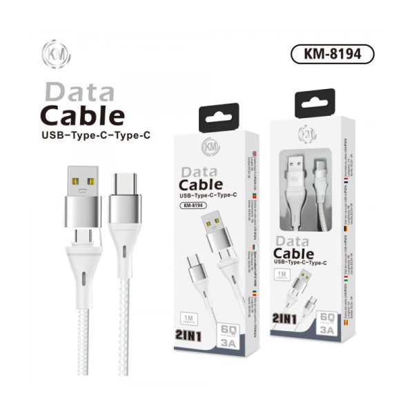 KM-8194 CABLE 2-IN-1 USB/TYPE-C A TYPE-C [BLANCO]