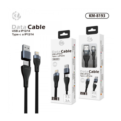KM-8193 CABLE 2-IN-1 USB/TYPE-C A LIGHTNING [NEGRO]