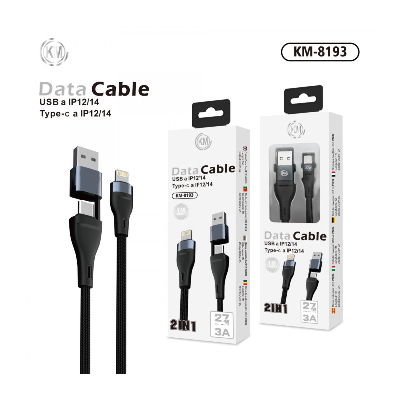 KM-8193 CABLE 2-IN-1 USB/TYPE-C A LIGHTNING [NEGRO]