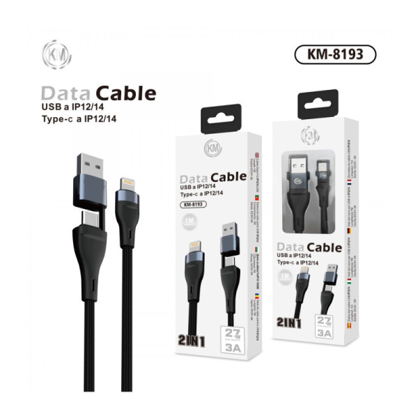 KM-8193 CABLE 2-IN-1 USB/TYPE-C A LIGHTNING [NEGRO]